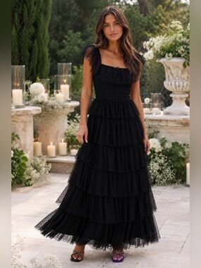 Petal & Pup Belle Swiss Dot Tulle Tiered Maxi Dress